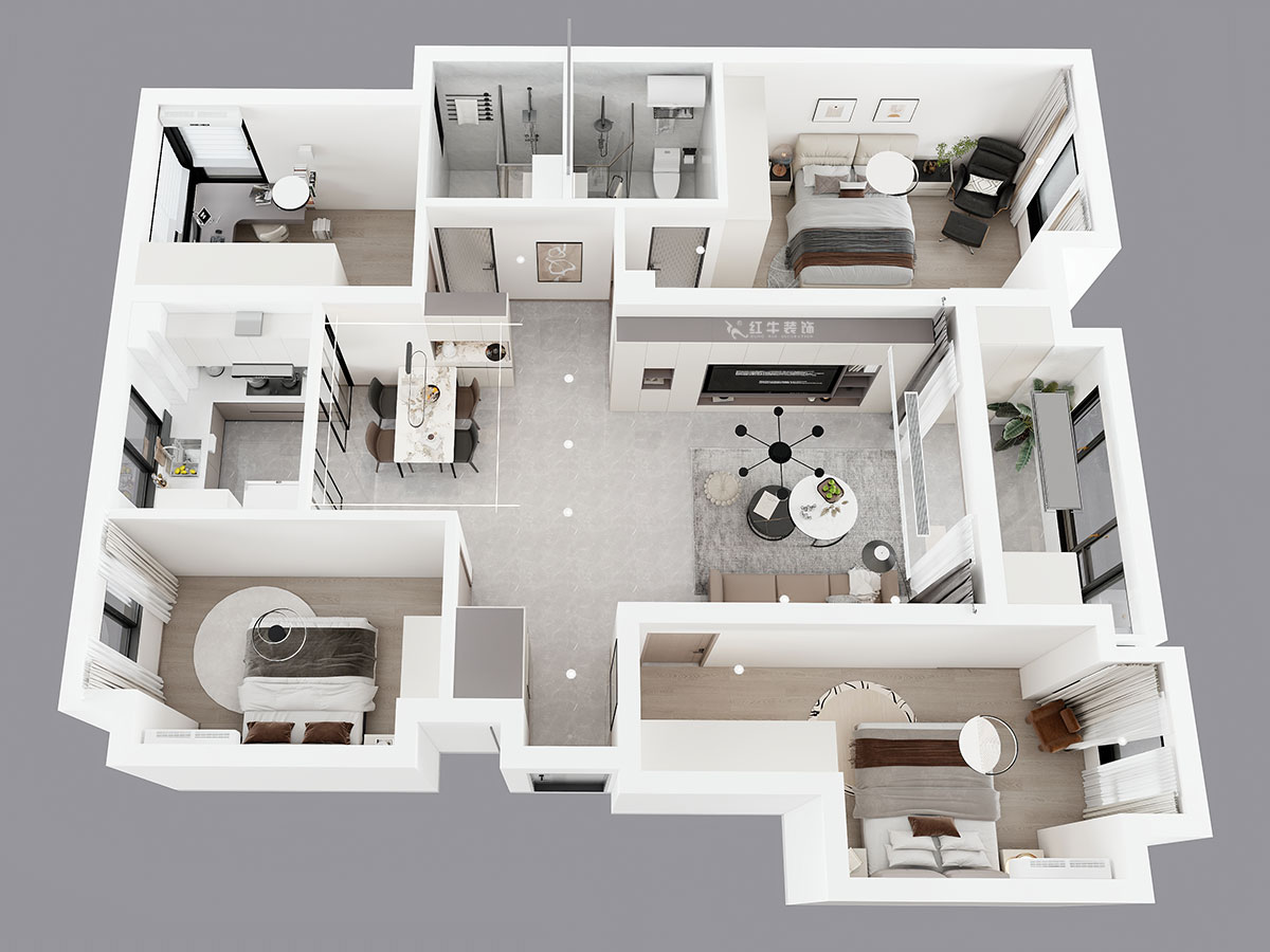 孟宪涛｜融创臻园15-1005-120㎡-简约风格｜4室2厅2卫｜新房装修｜定制家｜全包16万｜00_04鸟瞰图